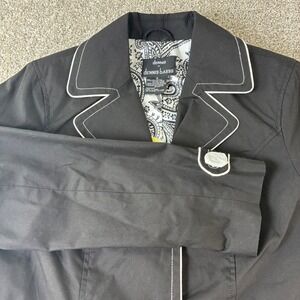 NWT Dennis Basso Women's Black Trench Coat White Trim Size‎ S Minimalistic Chic